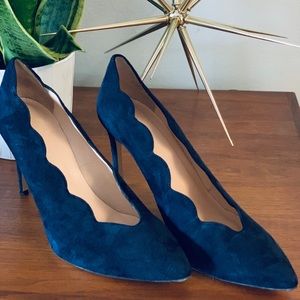 Club Monaco - Navy Scalloped Suede Heels
